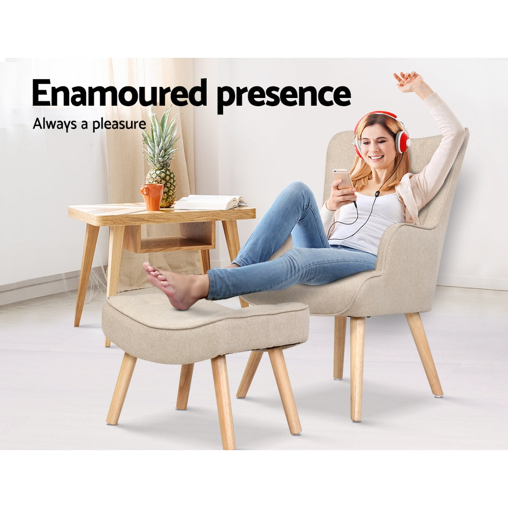 okretro Armchair Set with Ottoman Beige Lansar