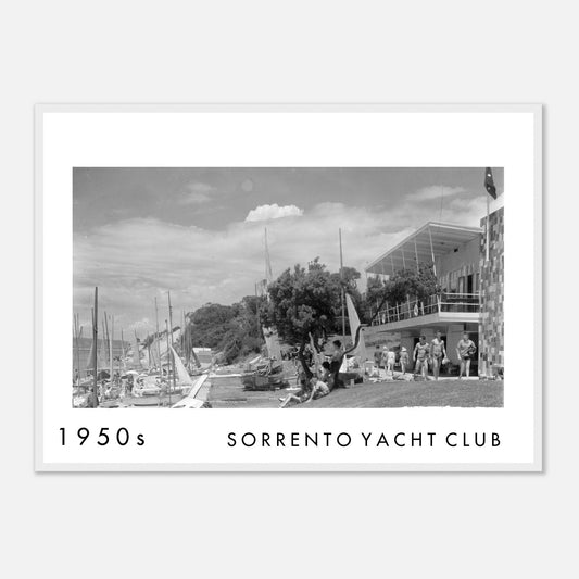 Sorrento Yacht Club, Sorrento VIC, 1950s marina and waterfront scene on the Mornington Peninsula, restored Australian archival photograph
