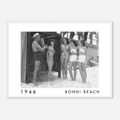 Women posing in vintage swimwear at Bondi Beach, Sydney NSW, in 1946.