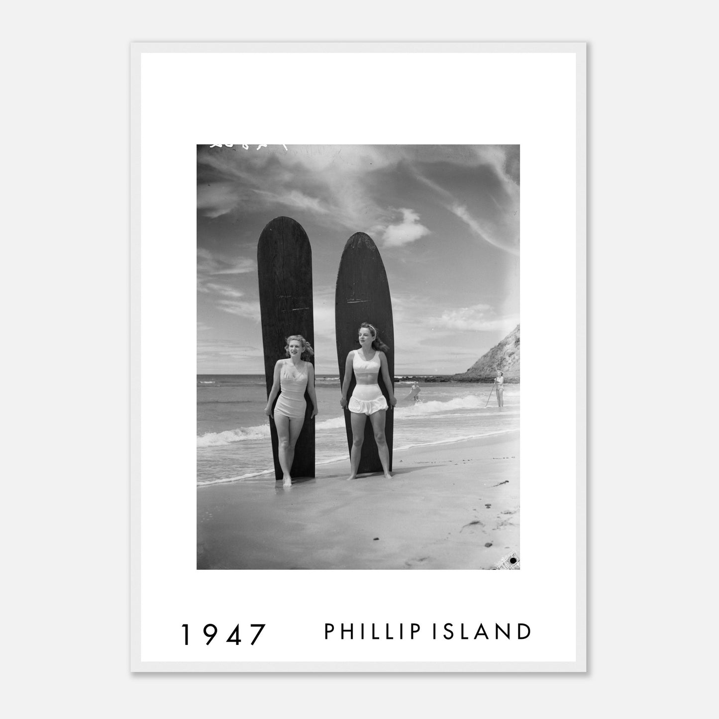 Beach Beauties with Surfboards, Phillip Island 1947 vintage beach photograph framed print.
