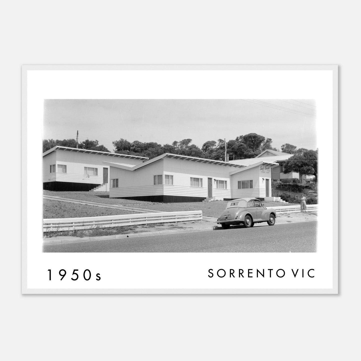 Surf Court Units, Sorrento VIC, 1950s holiday accommodation on the Mornington Peninsula, restored Australian archival photograph