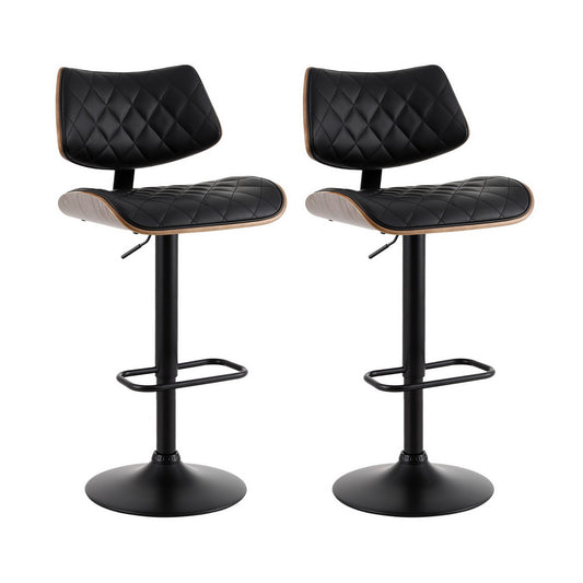 okretro 2x Bar Stools Kitchen Dining Chairs Gas Lift Stool Wooden Leather Black