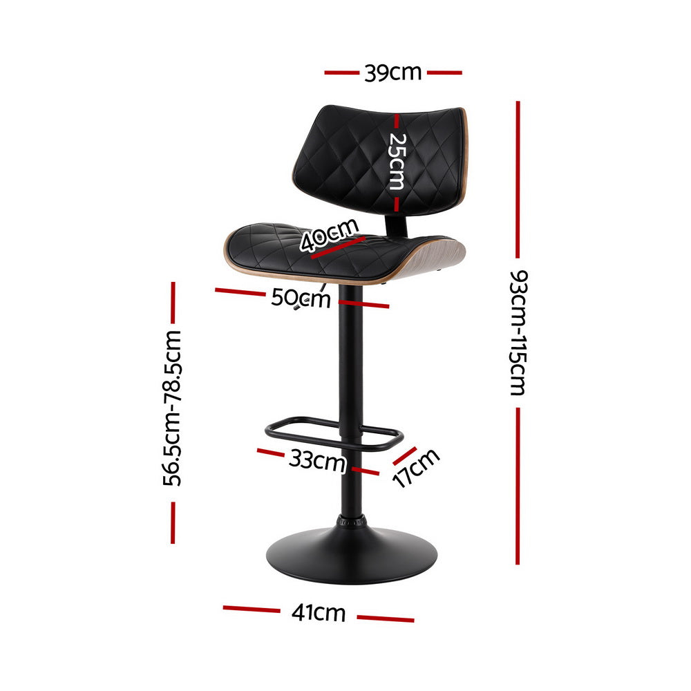 okretro 2x Bar Stools Kitchen Dining Chairs Gas Lift Stool Wooden Leather Black