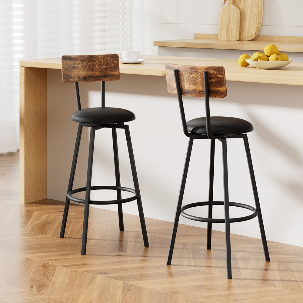 Artiss Industrial Bar Stools Set of 2 - Upholstered Steel Frame Black