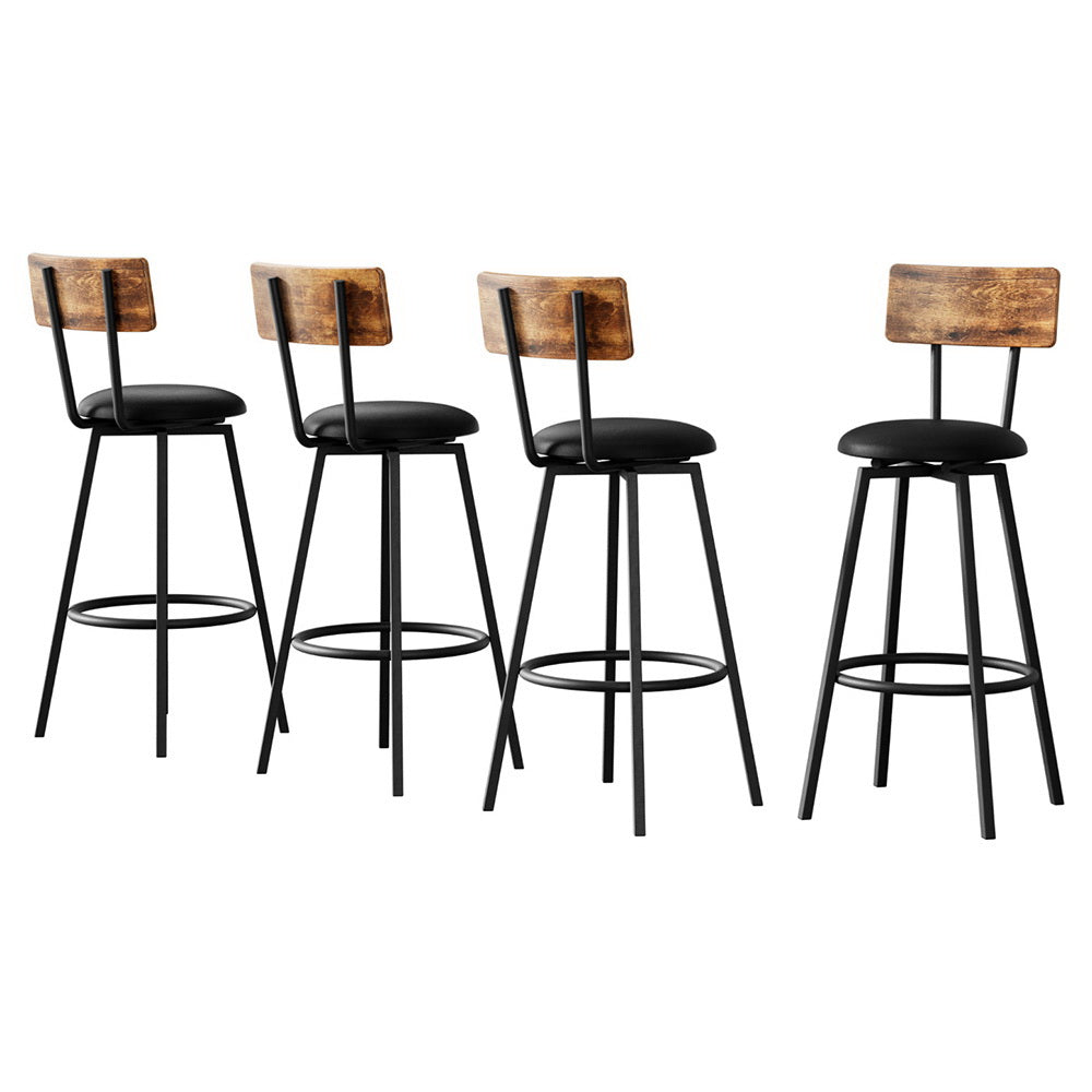 Artiss Industrial Bar Stools Set of 4 - Upholstered Steel Frame Black