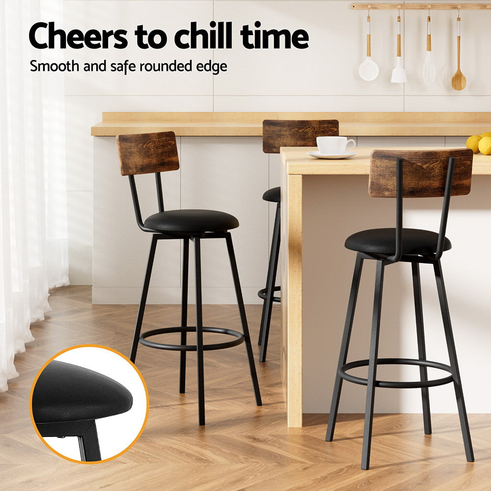 Artiss Industrial Bar Stools Set of 4 - Upholstered Steel Frame Black