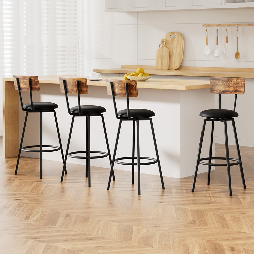 Artiss Industrial Bar Stools Set of 4 - Upholstered Steel Frame Black