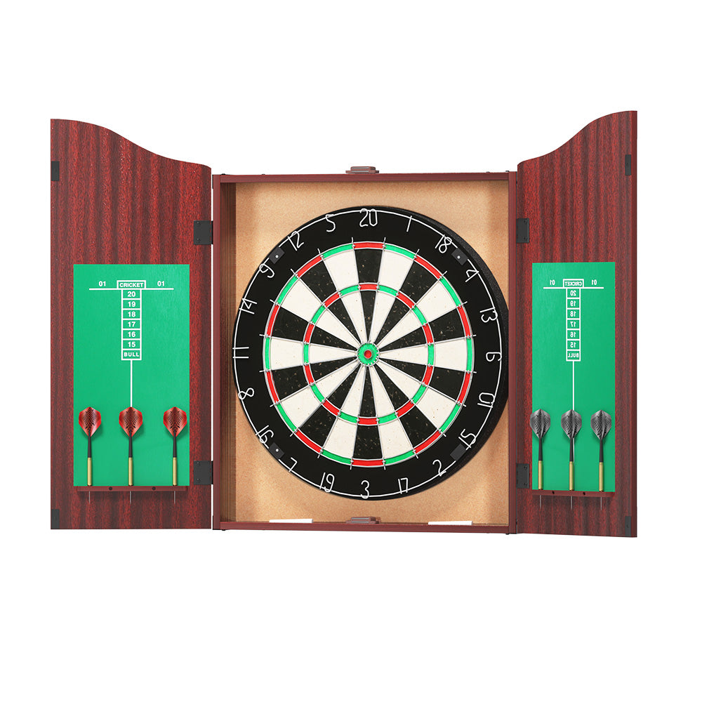 18 Dartboard Dart Board with Steel Darts Wooden Cabinet Party Game"