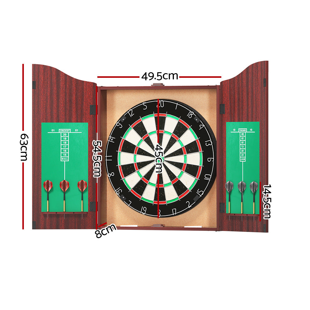 18 Dartboard Dart Board with Steel Darts Wooden Cabinet Party Game"