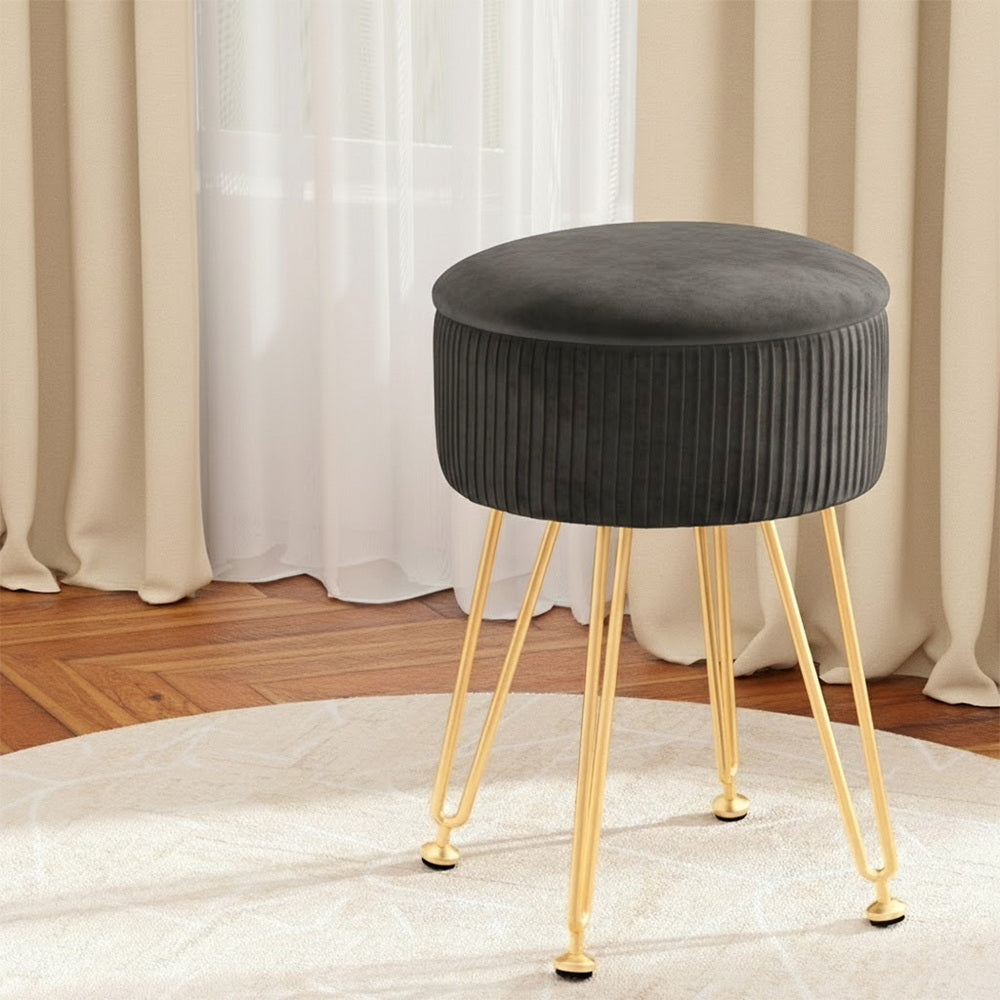 Grey Velvet Storage Ottoman - Round