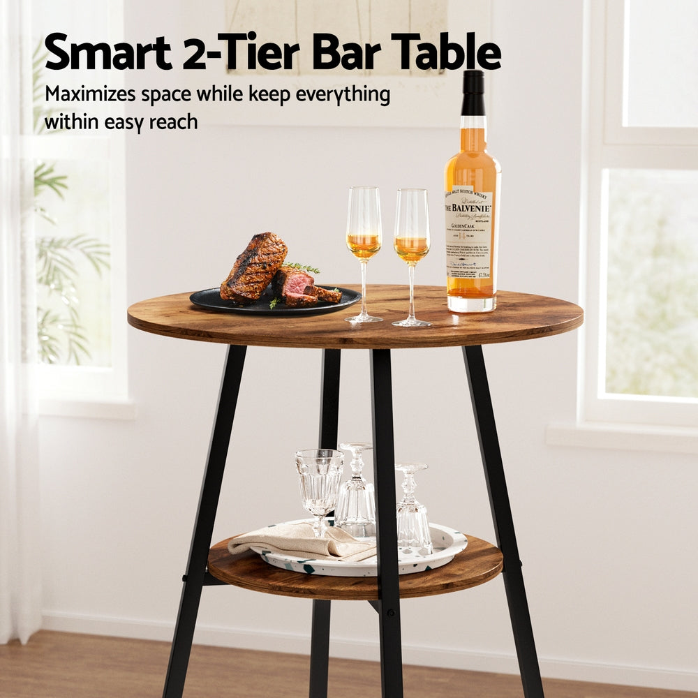 Artiss Industrial Bar Table 2-Tier Organizer - Weather-Resistant Rustic Brown