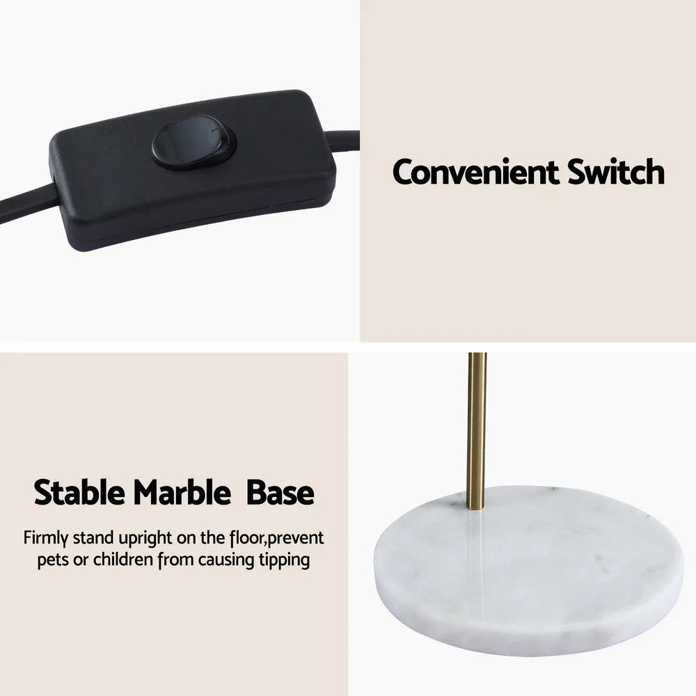 Floor lamp with convenient switch and stable round marble base for secure placement.
