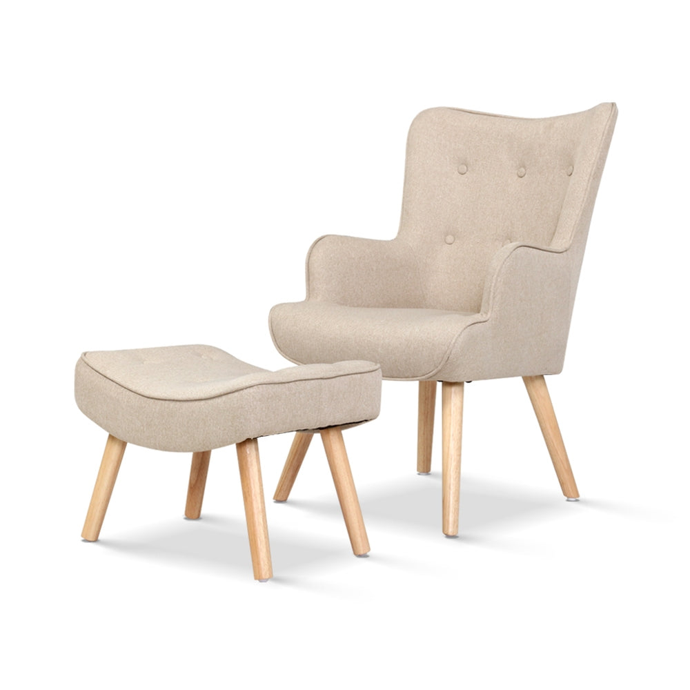 okretro Armchair Set with Ottoman Beige Lansar