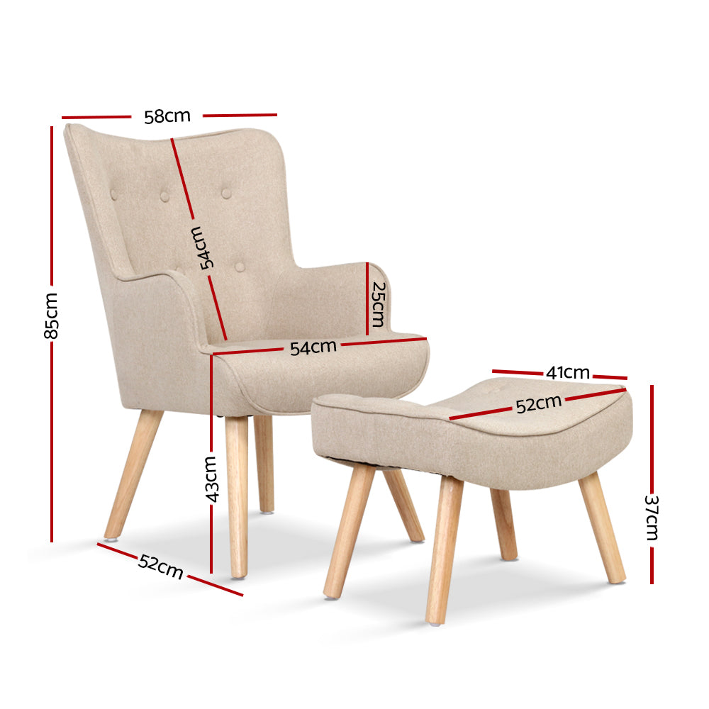 okretro Armchair Set with Ottoman Beige Lansar