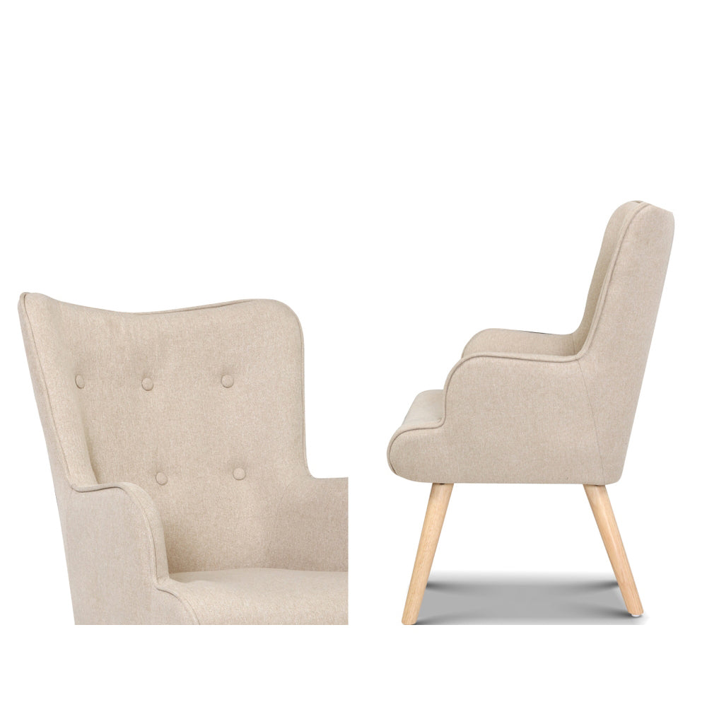 okretro Armchair Set with Ottoman Beige Lansar