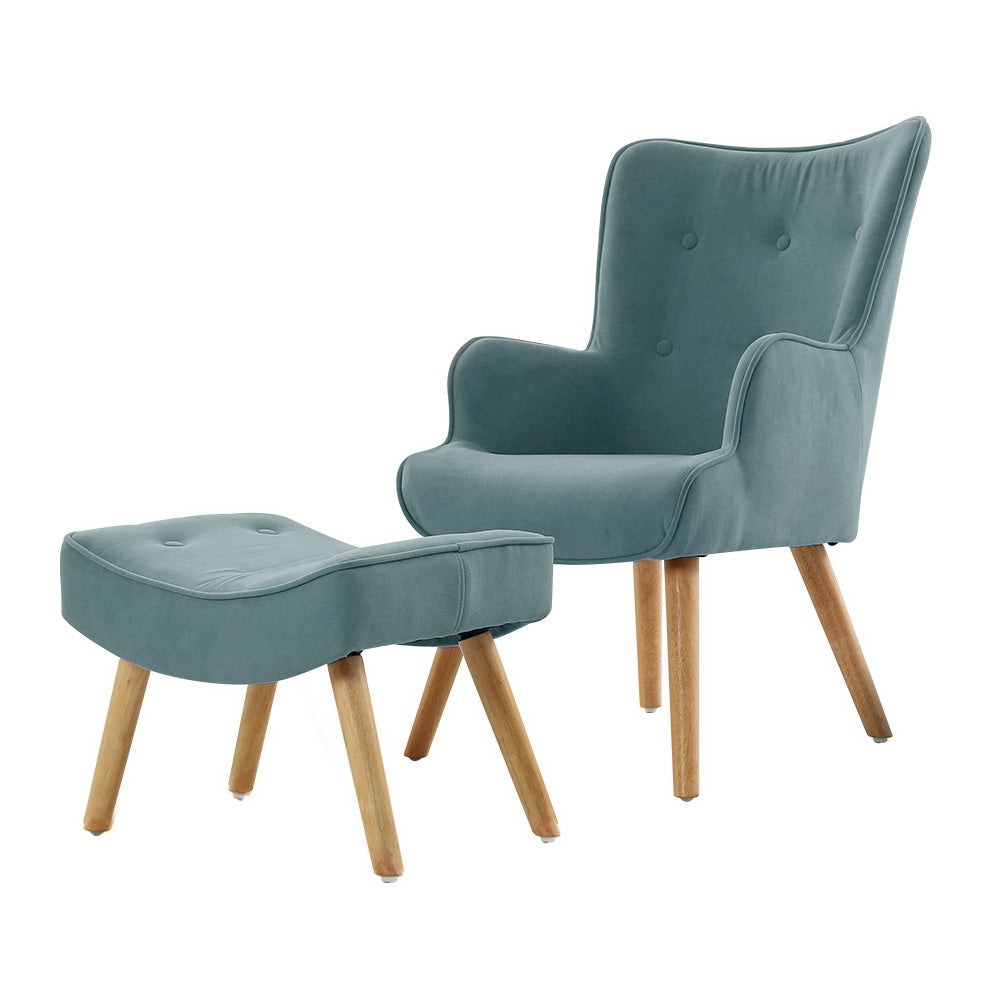 okretro Armchair Set with Ottoman Blue Lansar