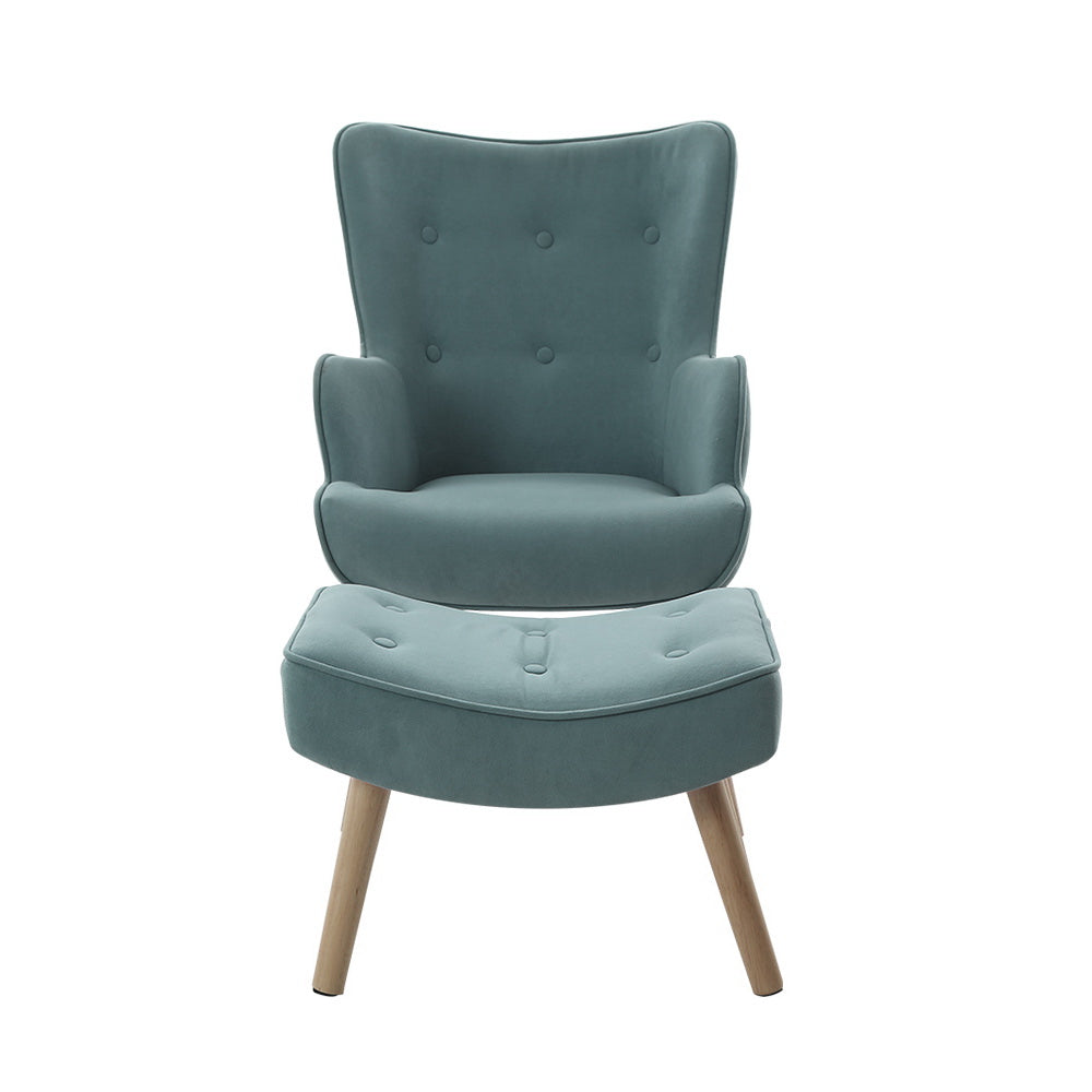 okretro Armchair Set with Ottoman Blue Lansar