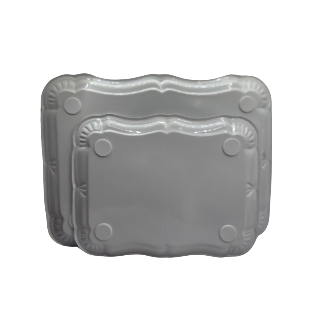 White Metal Serving Tray Set | Minimalist & Food-Safe Home Organisers (2pc)