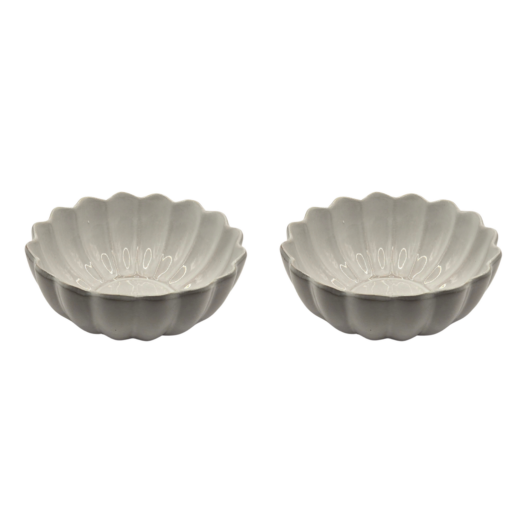 Set of 2 Scalloped Terracotta Bowls | White Glaze Finish | Decorative & Serving Bowls