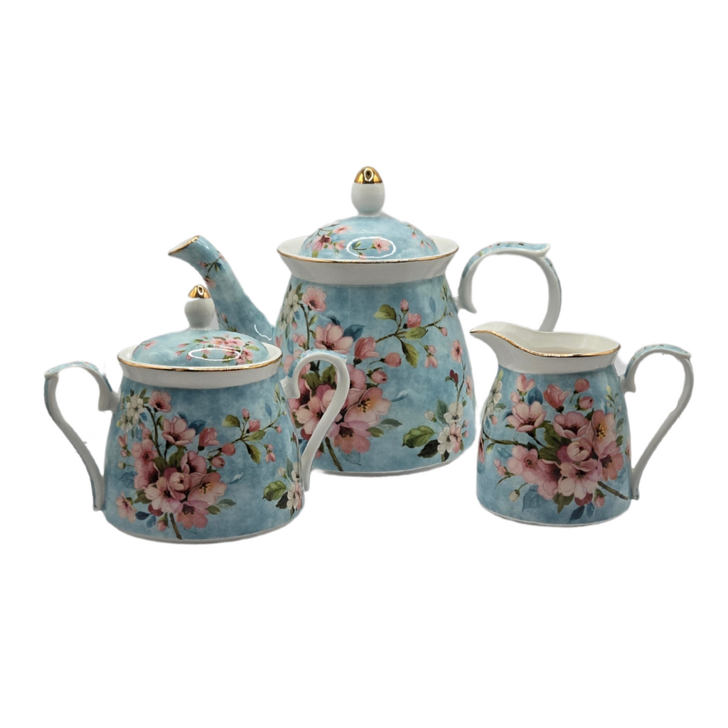 Peach Blossom Fine Bone China Tea Set for 2 - 5-Piece Floral Set