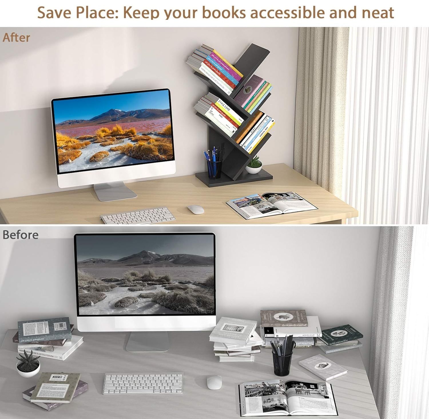 5-Tier Tree Bookshelf Storage Rack - Black