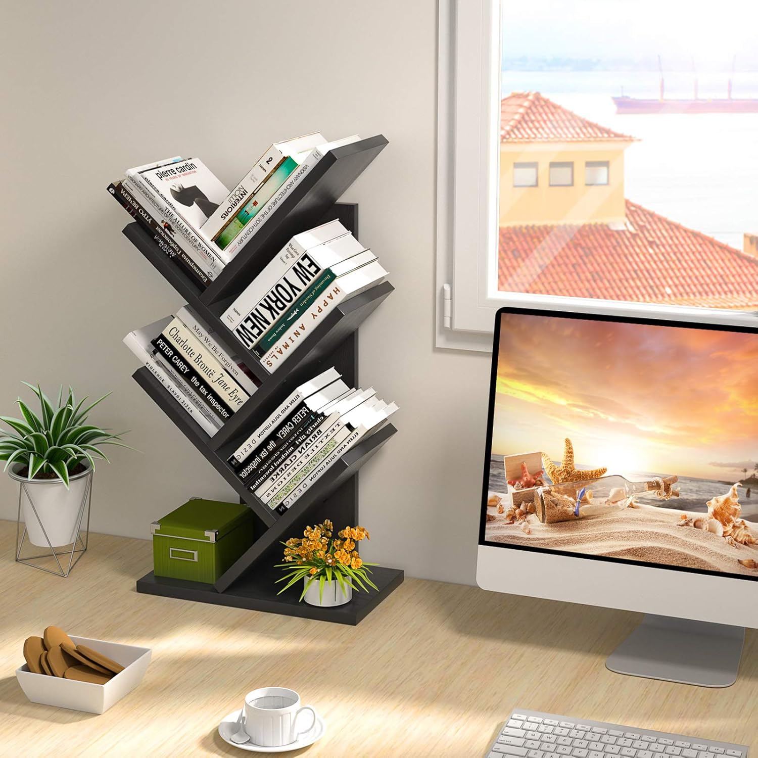 5-Tier Tree Bookshelf Storage Rack - Black