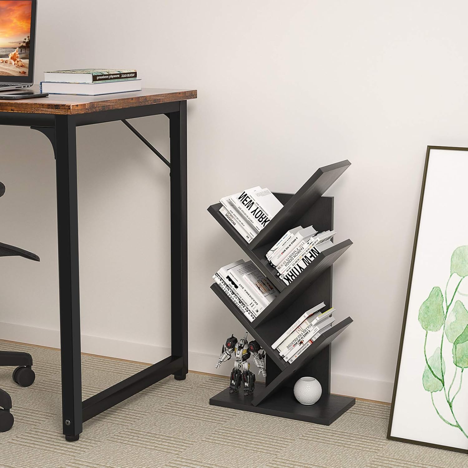 5-Tier Tree Bookshelf Storage Rack - Black