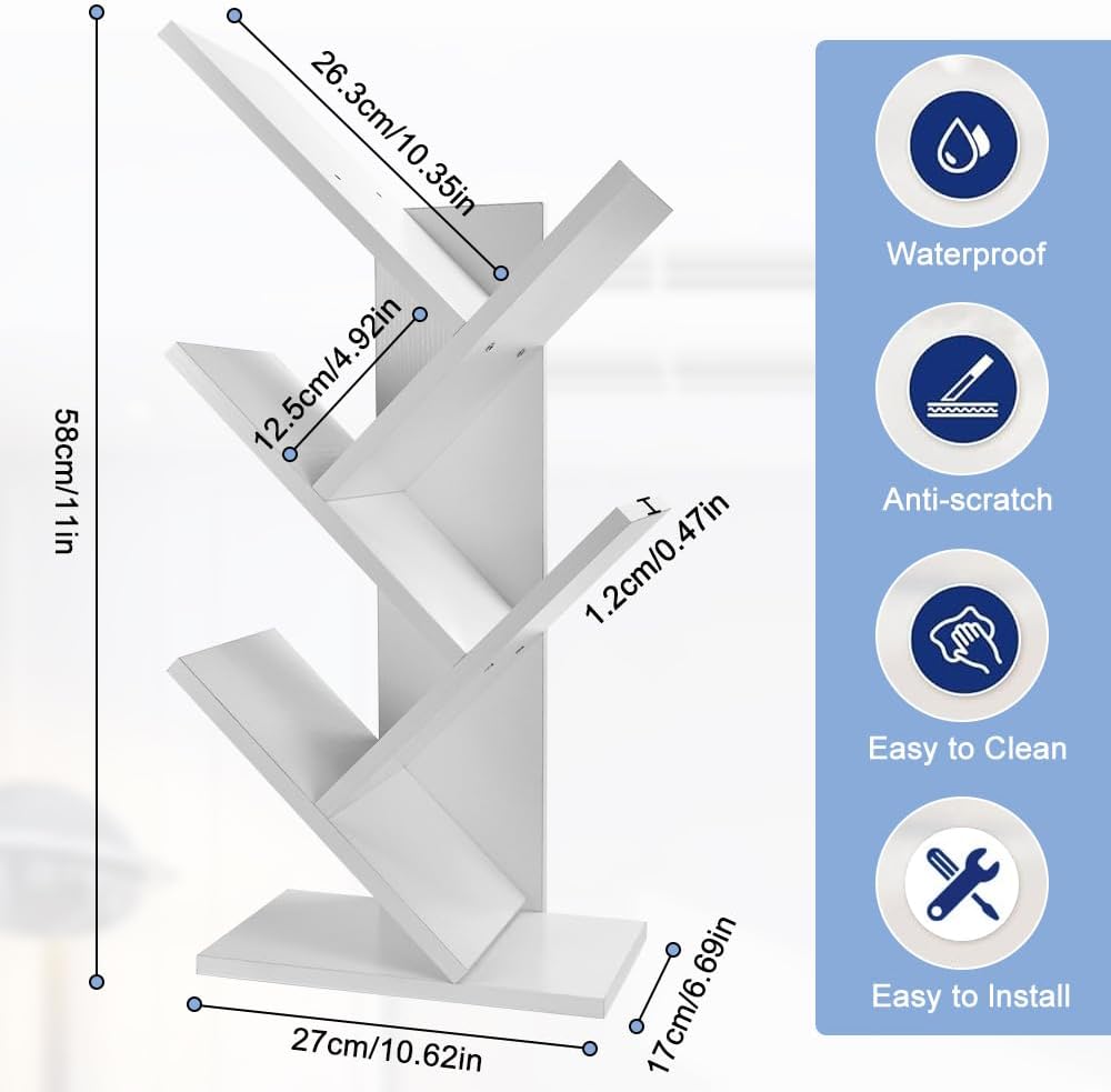5-Tier Tree Bookshelf Storage Rack - White