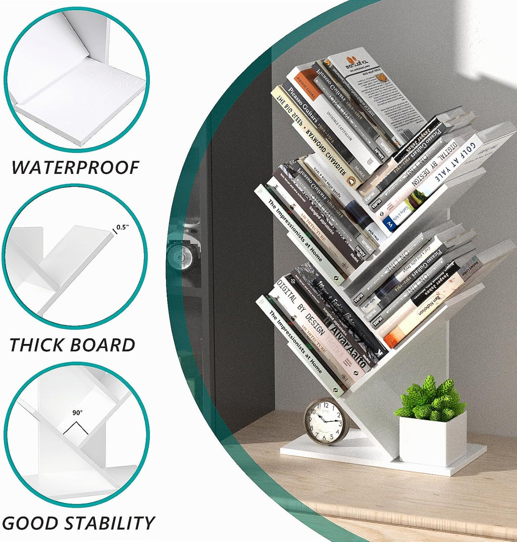 5-Tier Tree Bookshelf Storage Rack - White