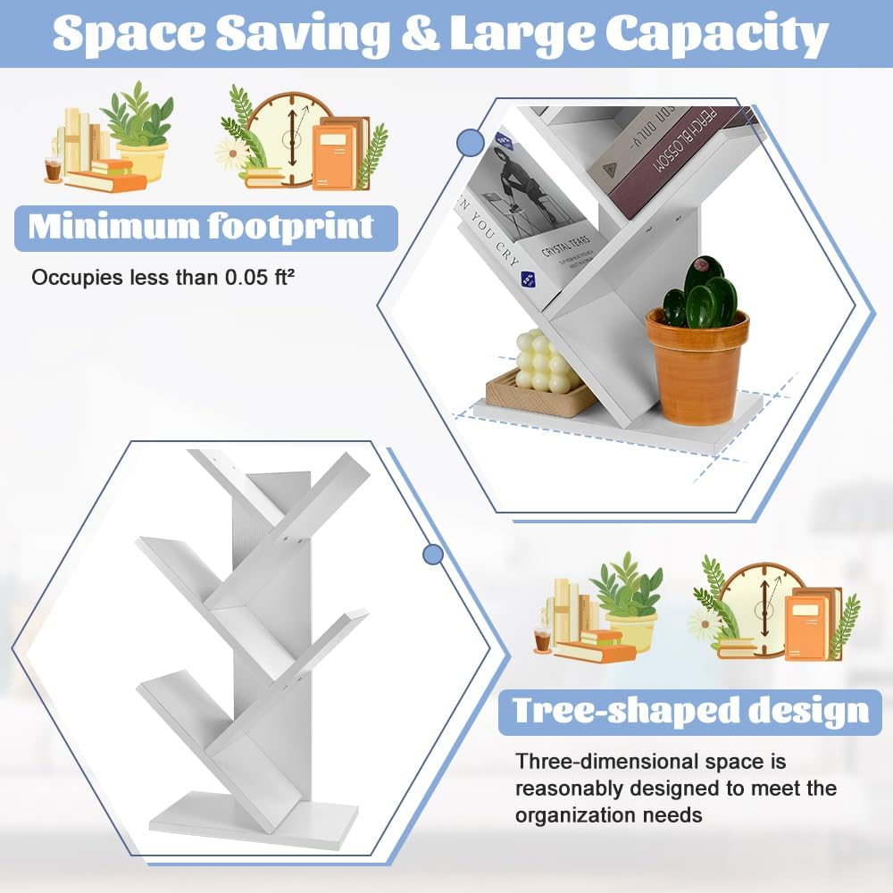 5-Tier Tree Bookshelf Storage Rack - White