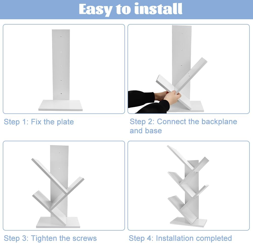 5-Tier Tree Bookshelf Storage Rack - White