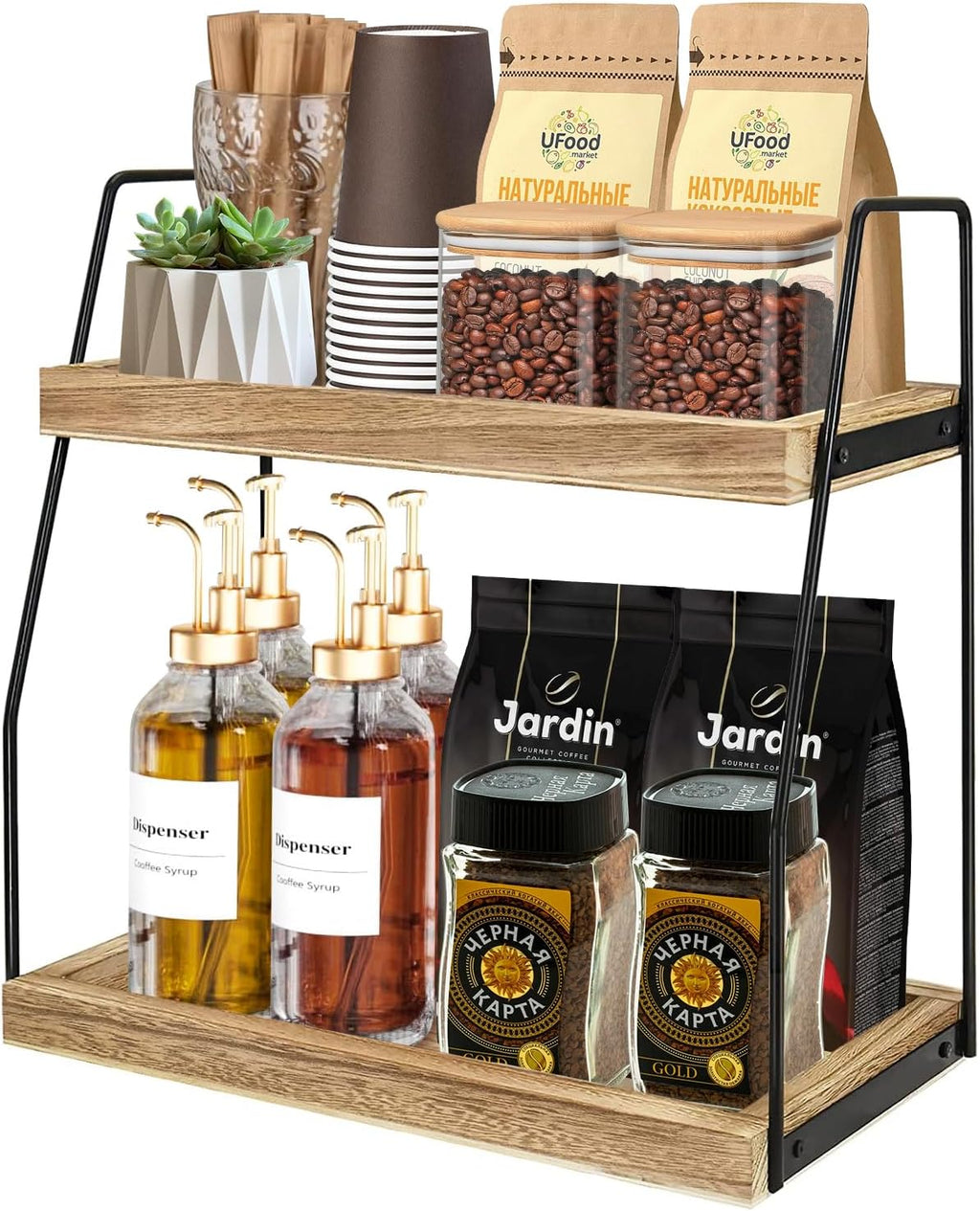 2-Tier Bamboo Coffee Station Organizer Rack