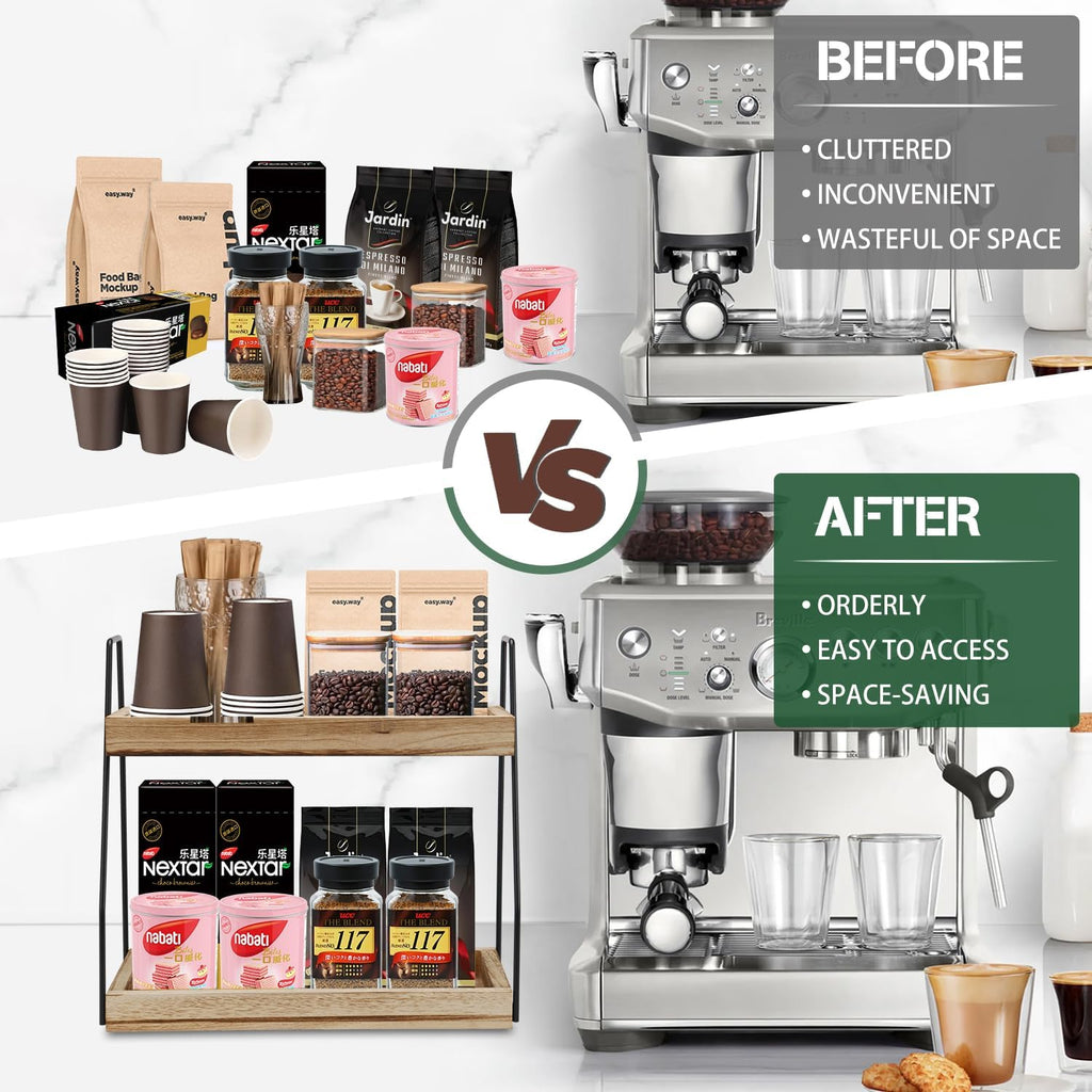 2-Tier Bamboo Coffee Station Organizer Rack