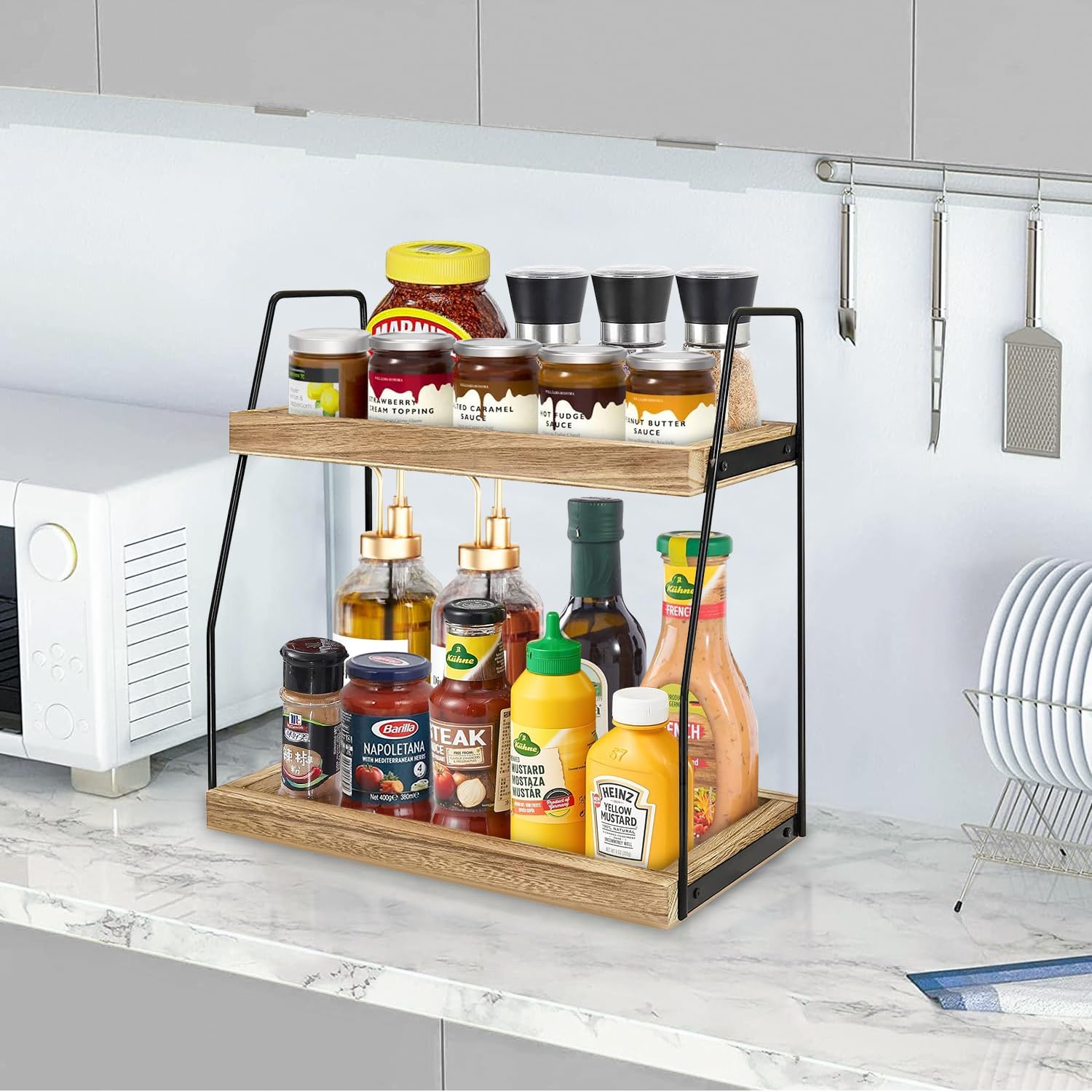 2-Tier Bamboo Coffee Station Organizer Rack