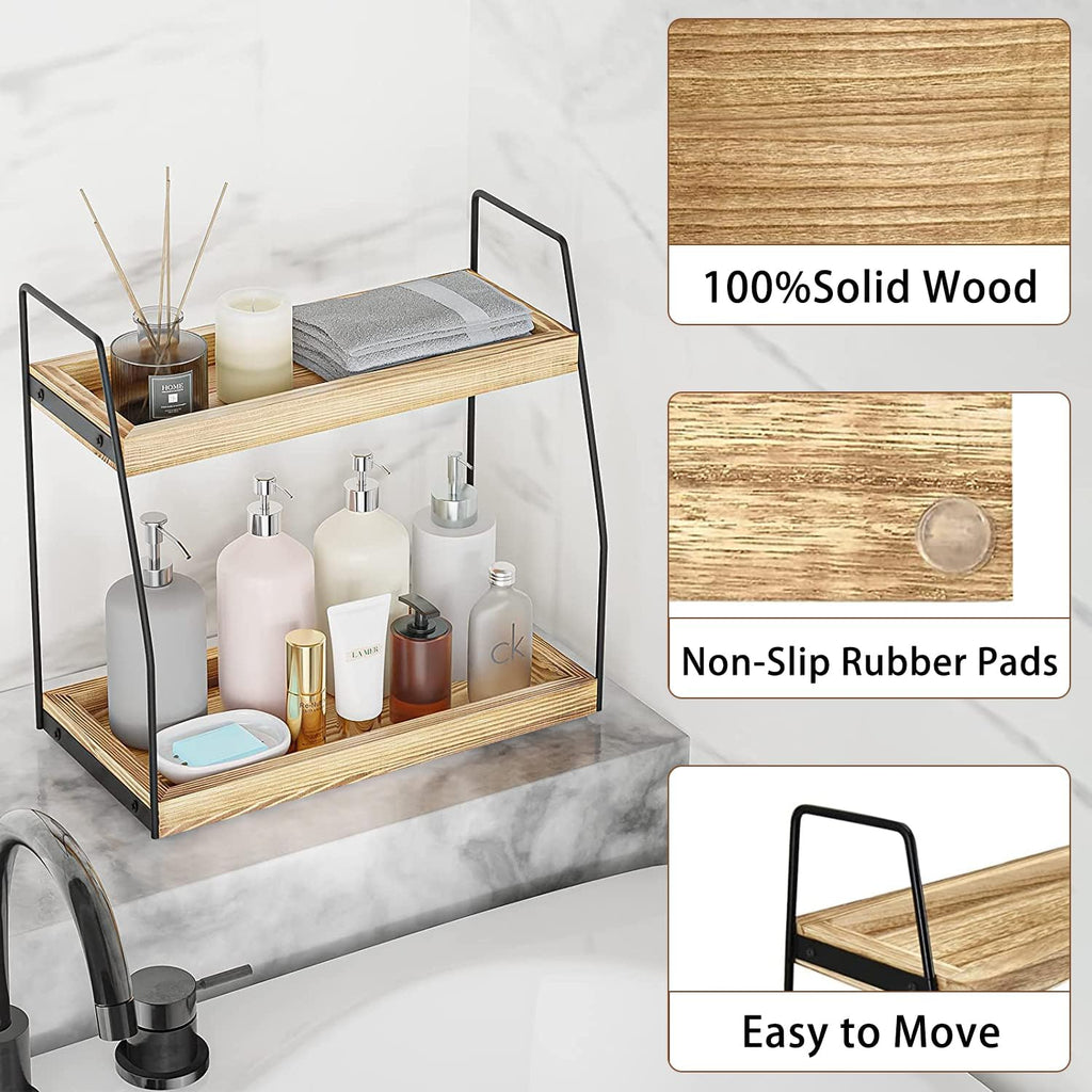 2-Tier Bamboo Coffee Station Organizer Rack