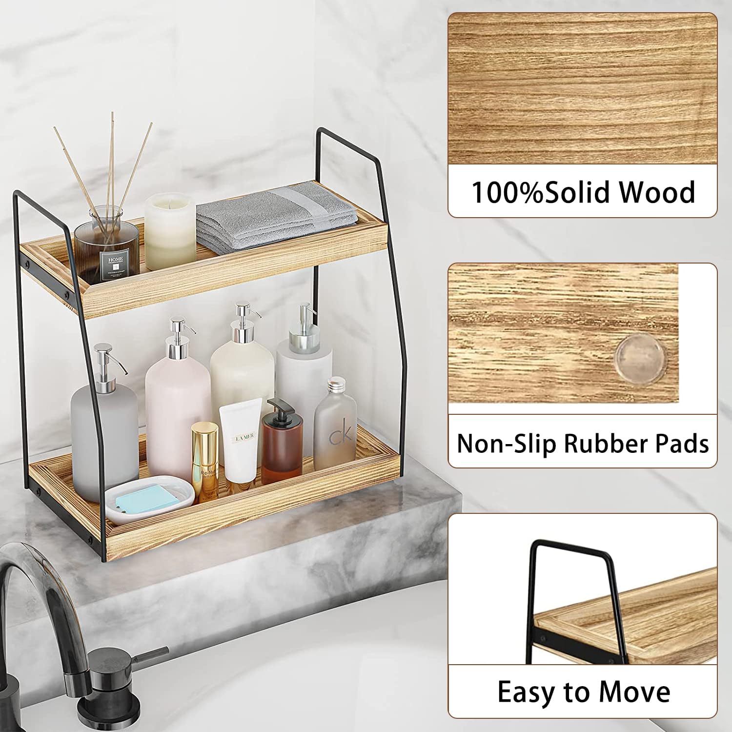 2-Tier Bamboo Coffee Station Organizer Rack