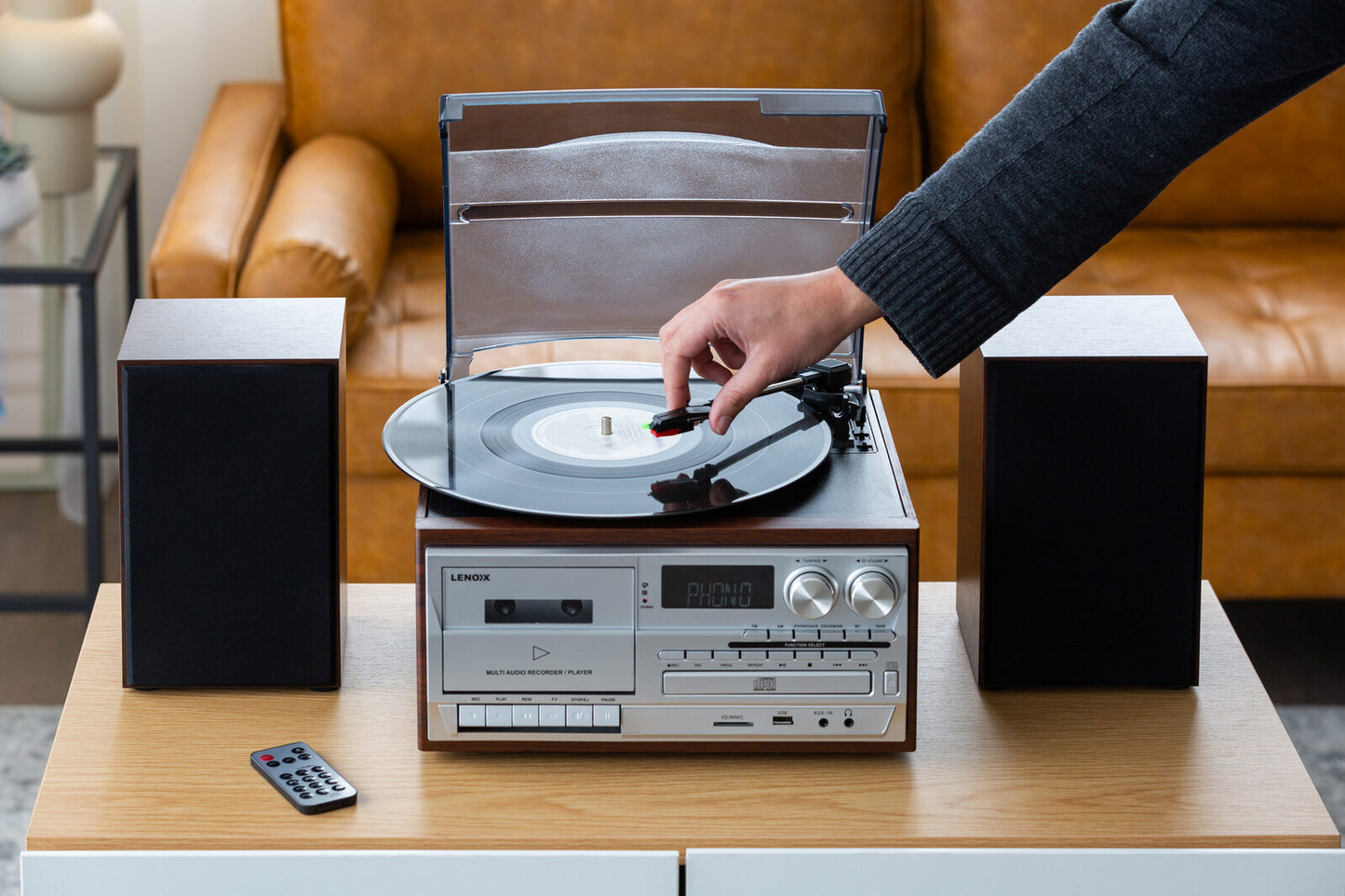 Audio Home Entertainment System (Brown) Turntable, CDs, Vinyl, Bluetooth & More