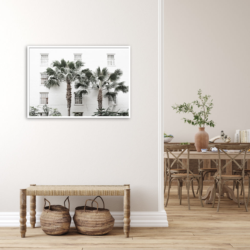 Wall Art 70cmx100cm Palm Tree White Frame Canvas