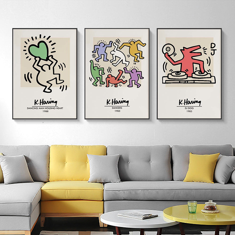 Wall Art 50cmx70cm Keith Haring Pop Art 3 Sets Black Frame Canvas