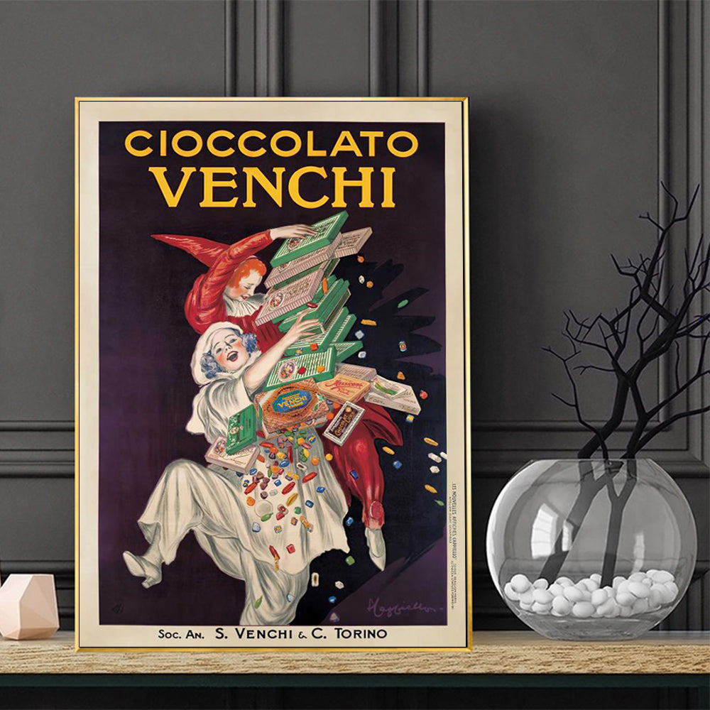 Wall Art 40cmx60cm Cioccolato Venchi Vintage Gold Frame Canvas