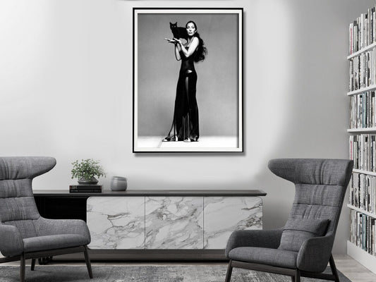 Wall Art 60cmx90cm Cher Music Black and White, Black Frame Canvas