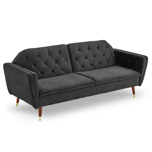 Sarantino Faux Velvet Tufted Sofa Bed Couch Futon - Black