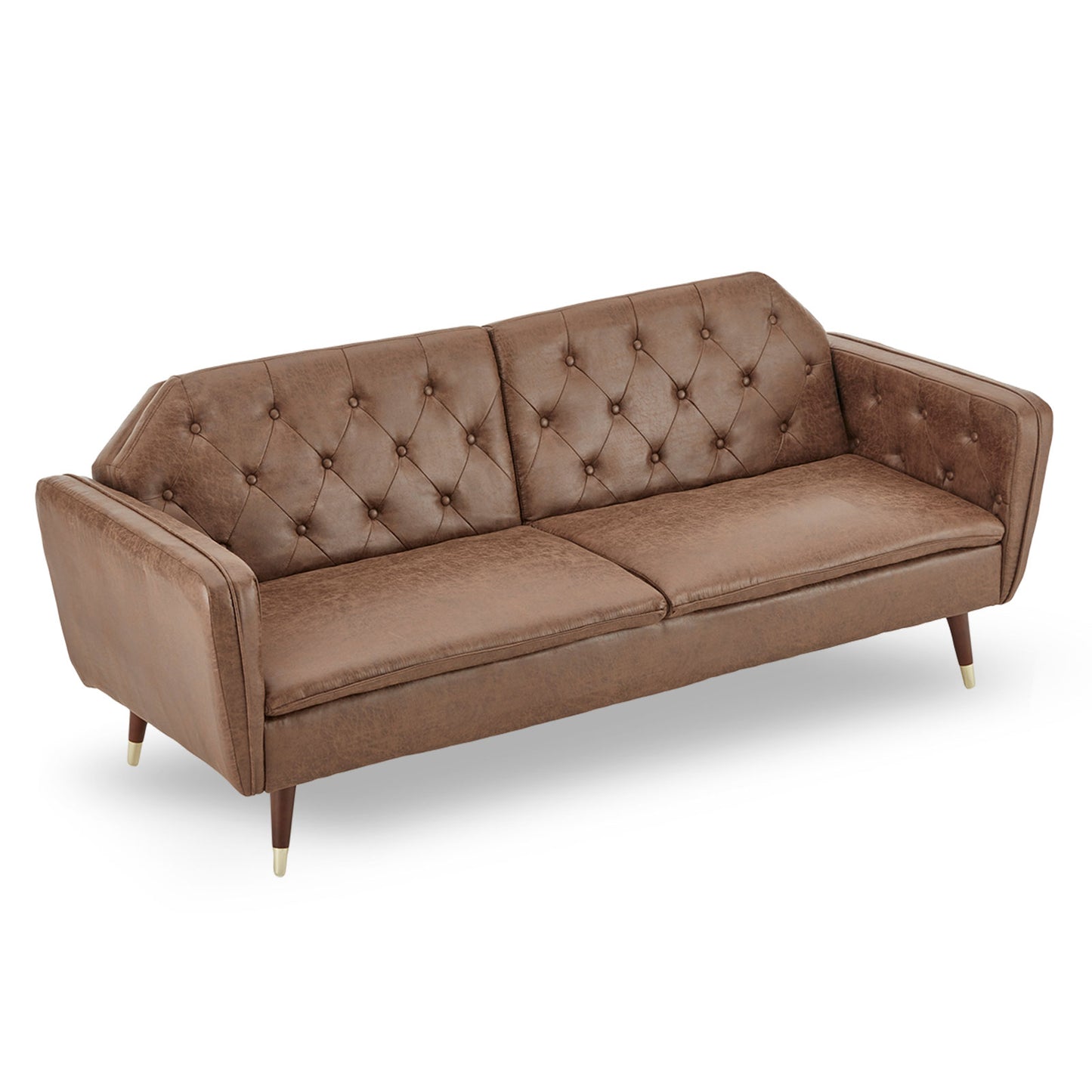 Sarantino Faux Velvet Tufted Sofa Bed Couch Futon - Brown