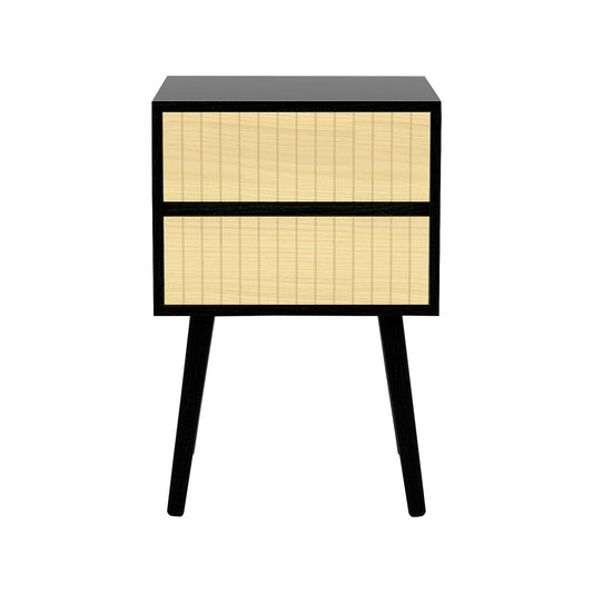 Sarantino Ivan Bedside Table Night Stand - Black/natural