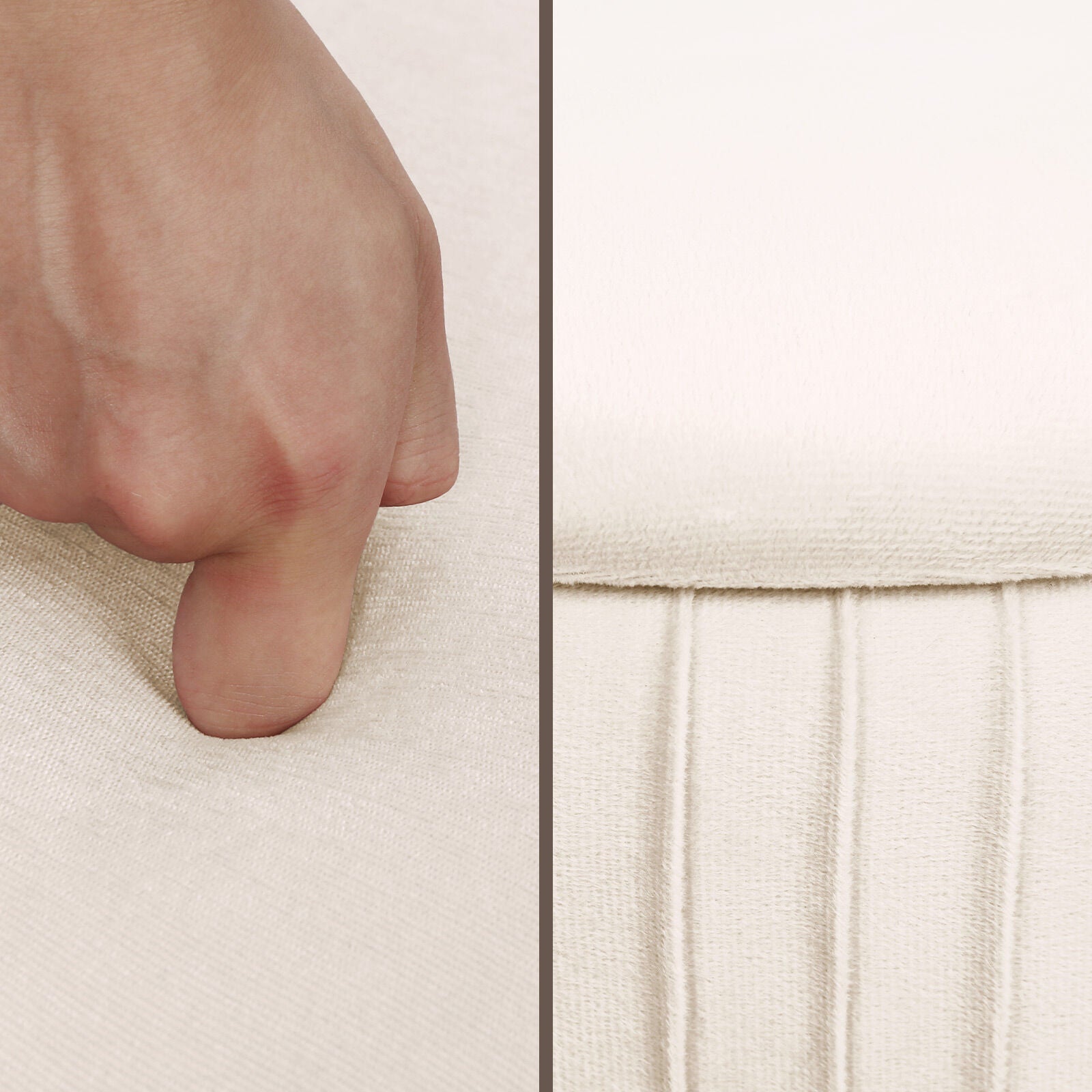 Cream Beige Velvet Storage Ottoman with Gold Legs