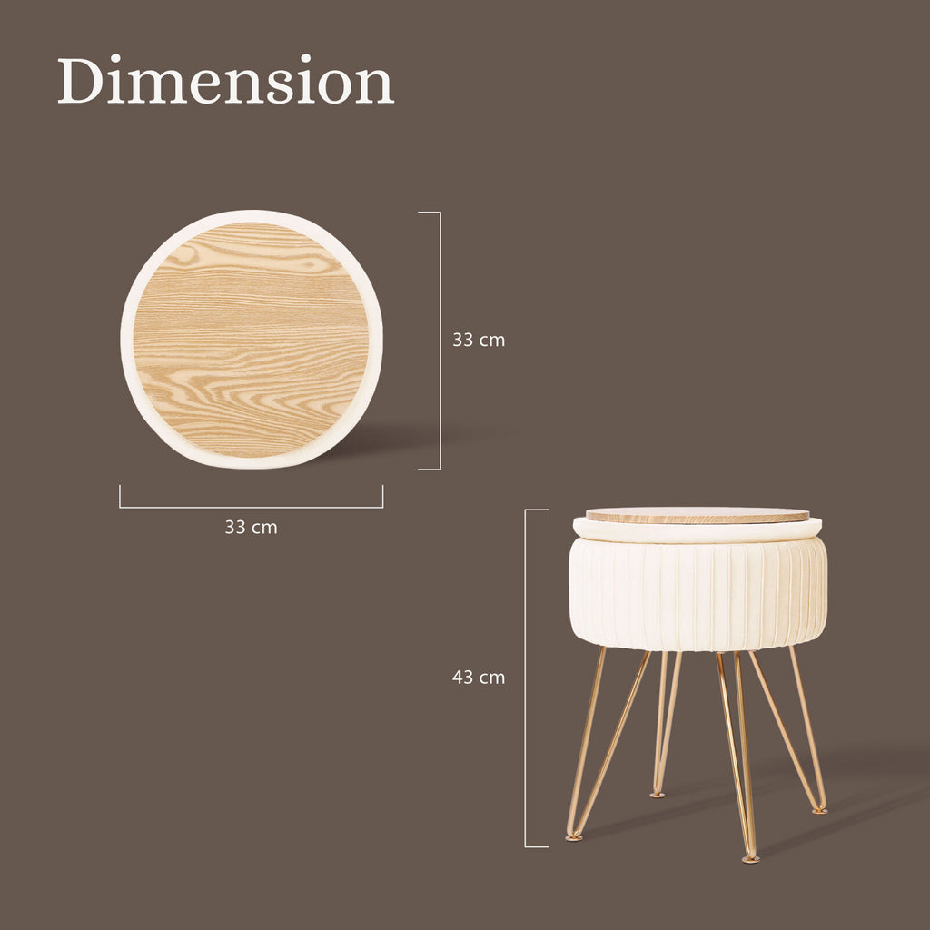 Cream Beige Velvet Storage Ottoman with Gold Legs