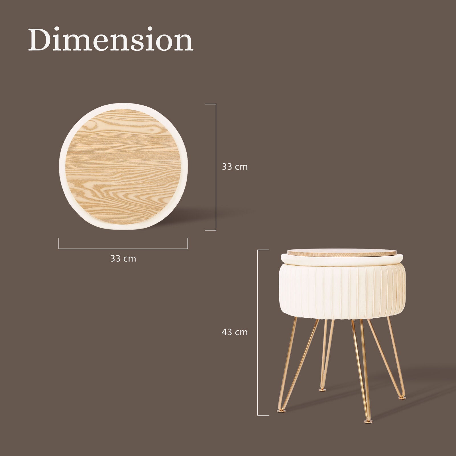 Cream Beige Velvet Storage Ottoman with Gold Legs