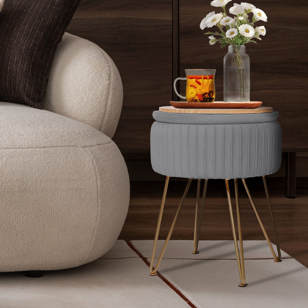 Grey Velvet Storage Ottoman with Gold Legs