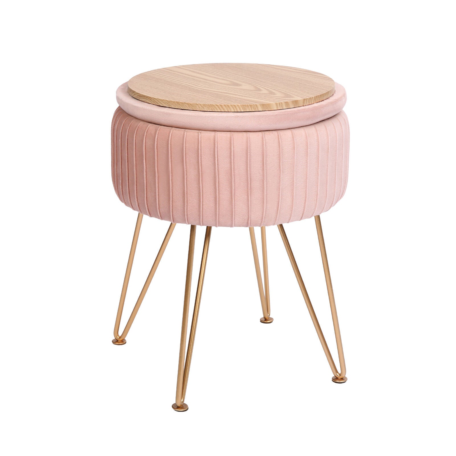 Pink Velvet Storage Ottoman with Gold Legs