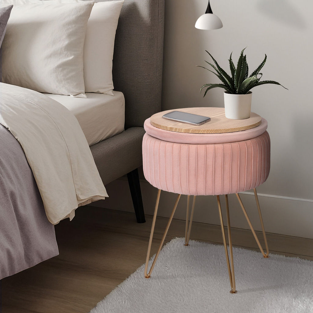 Pink Velvet Storage Ottoman with Gold Legs